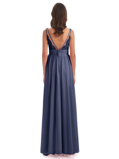 Ava Spaghetti Straps V-Neck Long Bridesmaid Dresses