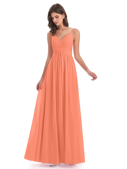 Ava Spaghetti Straps V-Neck Long Bridesmaid Dresses
