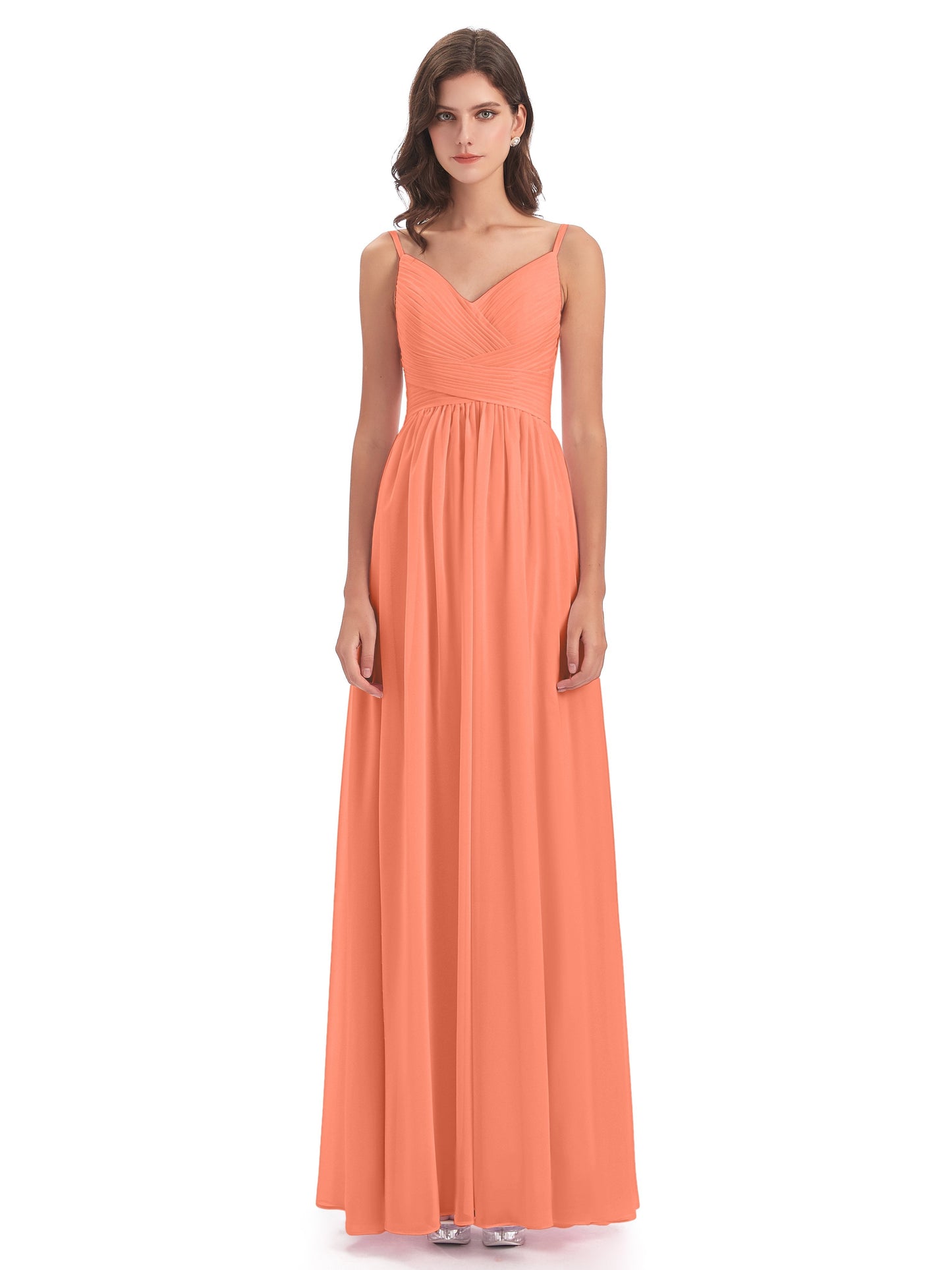 Ava Spaghetti Straps V-Neck Long Bridesmaid Dresses