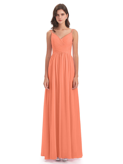 Ava Spaghetti Straps V-Neck Long Bridesmaid Dresses