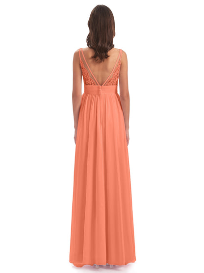 Ava Spaghetti Straps V-Neck Long Bridesmaid Dresses