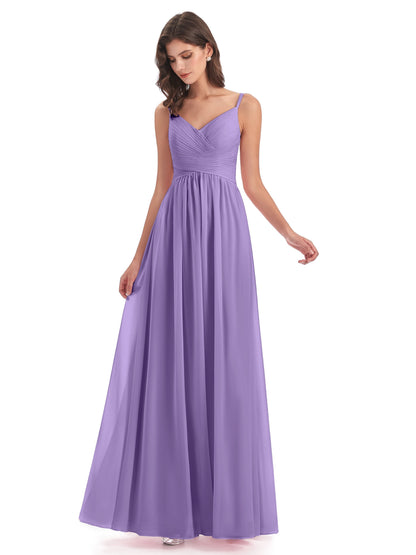 Ava Spaghetti Straps V-Neck Long Bridesmaid Dresses