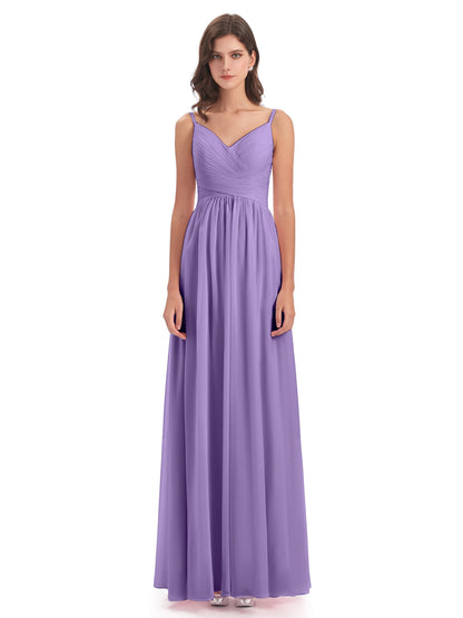 Ava Spaghetti Straps V-Neck Long Bridesmaid Dresses