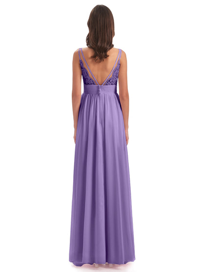 Ava Spaghetti Straps V-Neck Long Bridesmaid Dresses