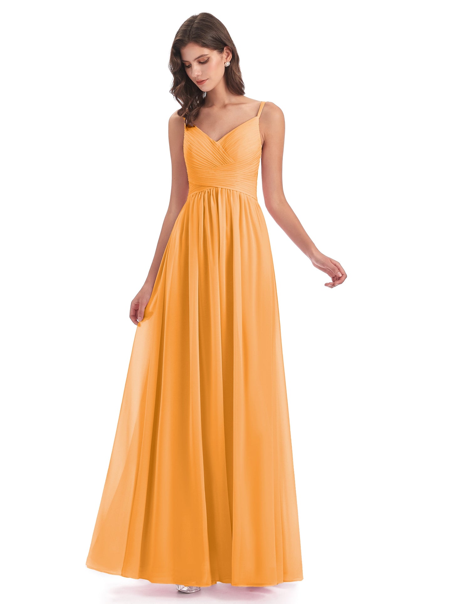 Ava Spaghetti Straps V-Neck Long Bridesmaid Dresses