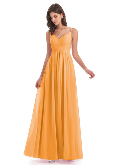 Ava Spaghetti Straps V-Neck Long Bridesmaid Dresses