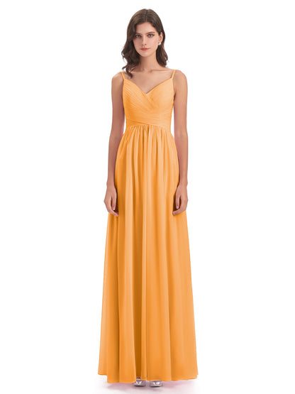 Ava Spaghetti Straps V-Neck Long Bridesmaid Dresses