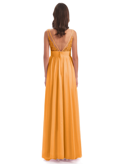 Ava Spaghetti Straps V-Neck Long Bridesmaid Dresses