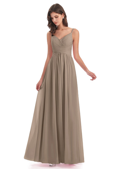 Ava Spaghetti Straps V-Neck Long Bridesmaid Dresses