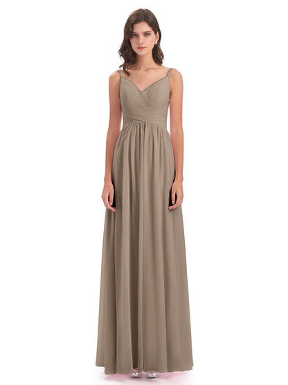 Ava Spaghetti Straps V-Neck Long Bridesmaid Dresses