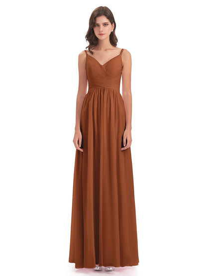 Ava Spaghetti Straps V-Neck Long Bridesmaid Dresses