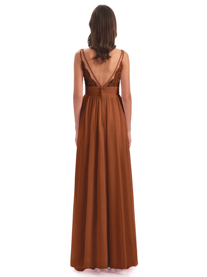 Ava Spaghetti Straps V-Neck Long Bridesmaid Dresses