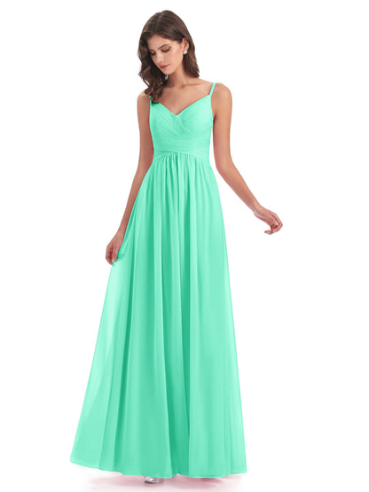 Ava Spaghetti Straps V-Neck Long Bridesmaid Dresses