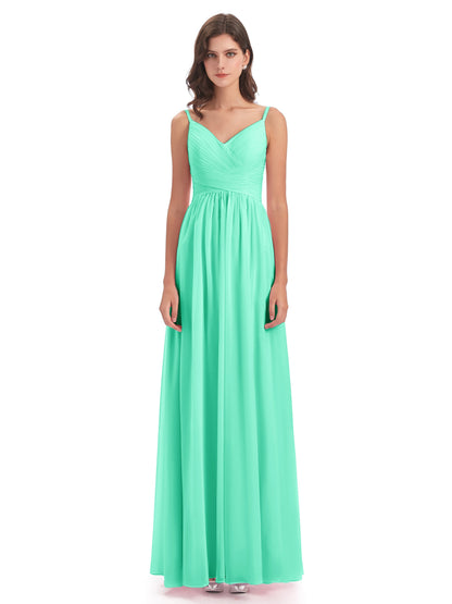 Ava Spaghetti Straps V-Neck Long Bridesmaid Dresses