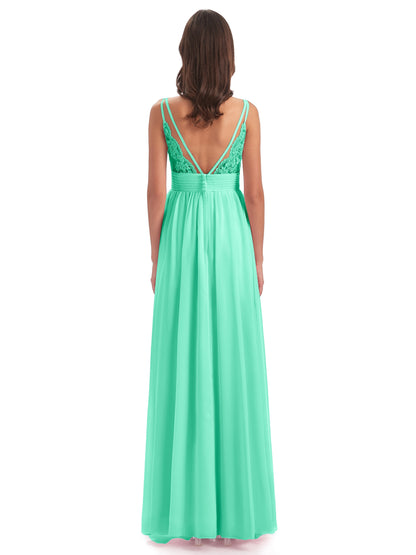 Ava Spaghetti Straps V-Neck Long Bridesmaid Dresses
