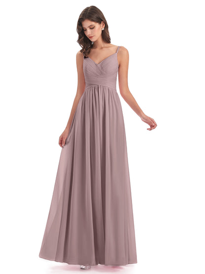 Ava Spaghetti Straps V-Neck Long Bridesmaid Dresses