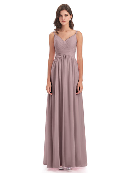 Ava Spaghetti Straps V-Neck Long Bridesmaid Dresses
