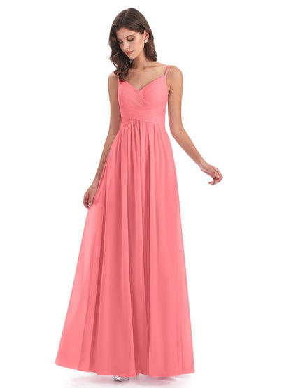 Ava Spaghetti Straps V-Neck Long Bridesmaid Dresses