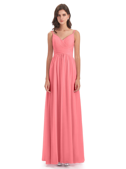 Ava Spaghetti Straps V-Neck Long Bridesmaid Dresses