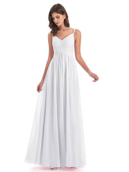 Ava Spaghetti Straps V-Neck Long Bridesmaid Dresses