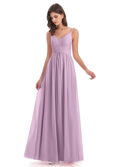 Ava Spaghetti Straps V-Neck Long Bridesmaid Dresses