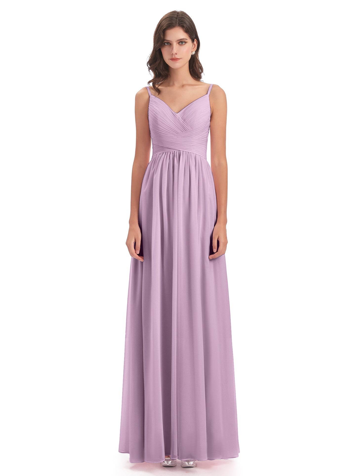 Ava Spaghetti Straps V-Neck Long Bridesmaid Dresses