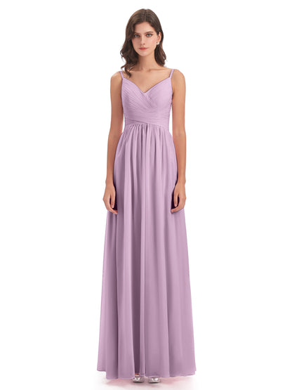 Ava Spaghetti Straps V-Neck Long Bridesmaid Dresses
