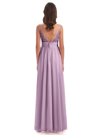 Ava Spaghetti Straps V-Neck Long Bridesmaid Dresses