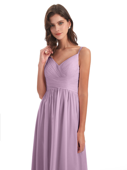 Ava Spaghetti Straps V-Neck Long Bridesmaid Dresses