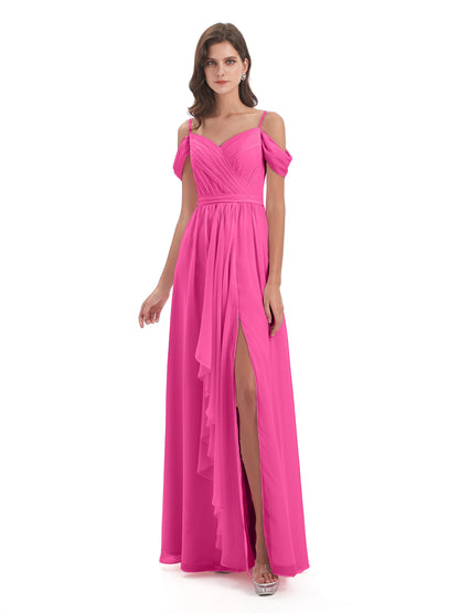 Brenna Off The Shoulder Chiffon Long Bridesmaid Dresses