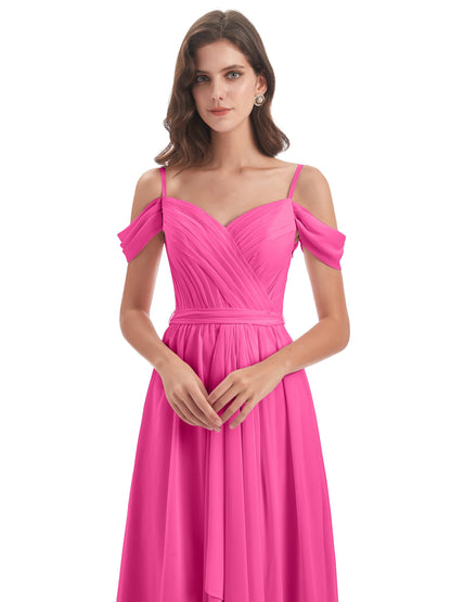 Brenna Off The Shoulder Chiffon Long Bridesmaid Dresses