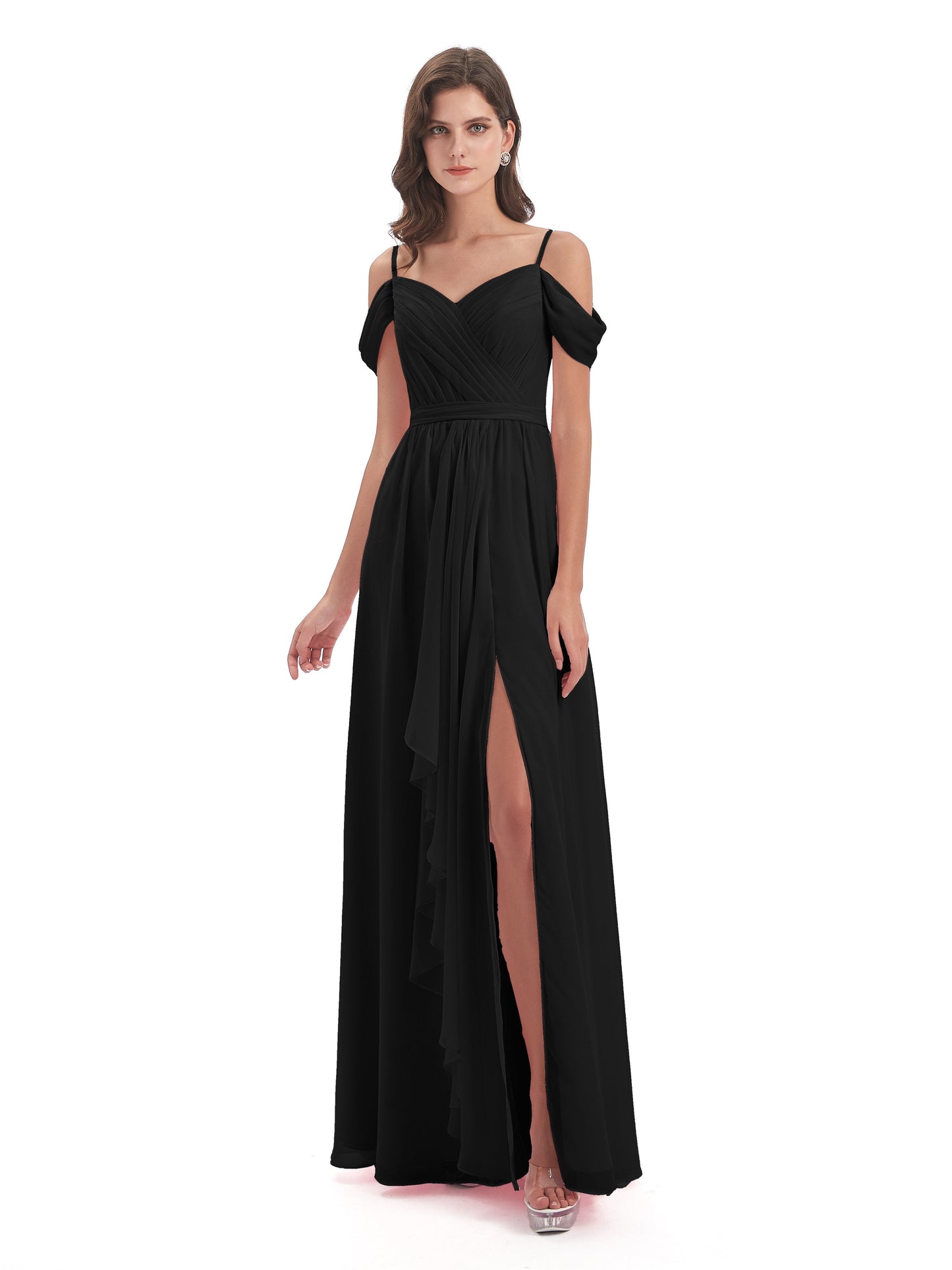 Brenna Off The Shoulder Chiffon Long Bridesmaid Dresses