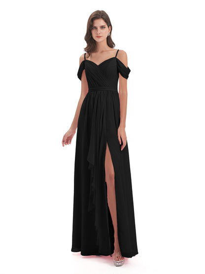 Brenna Off The Shoulder Chiffon Long Bridesmaid Dresses