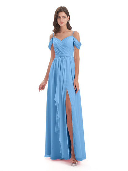 Brenna Off The Shoulder Chiffon Long Bridesmaid Dresses