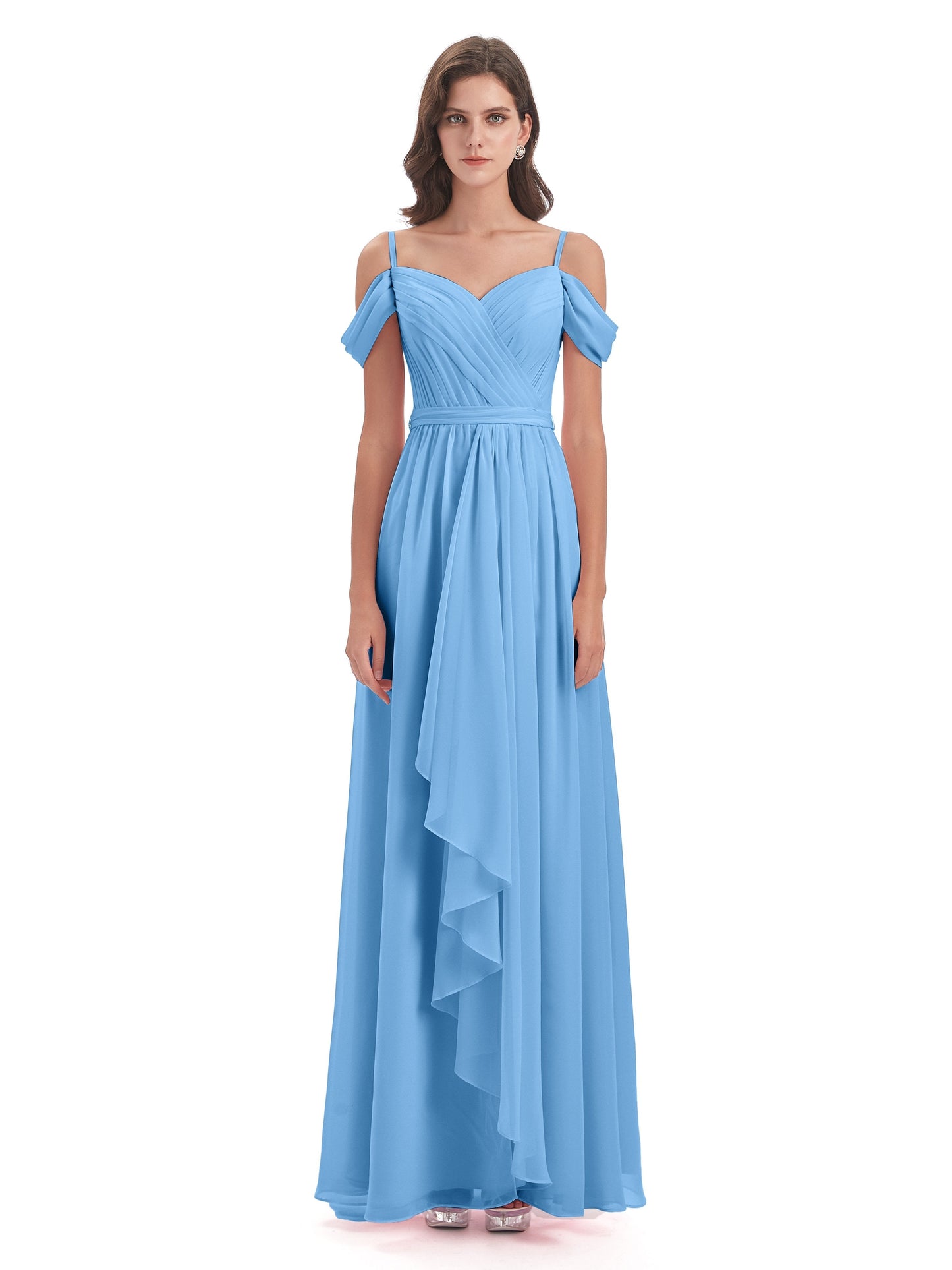 Brenna Off The Shoulder Chiffon Long Bridesmaid Dresses