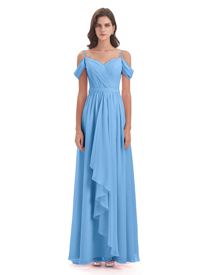 Brenna Off The Shoulder Chiffon Long Bridesmaid Dresses