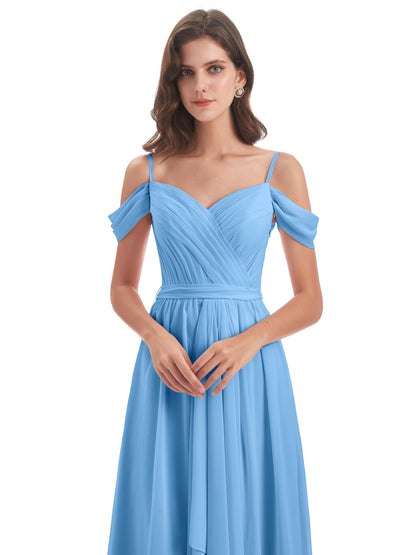 Brenna Off The Shoulder Chiffon Long Bridesmaid Dresses