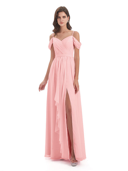 Brenna Off The Shoulder Chiffon Long Bridesmaid Dresses