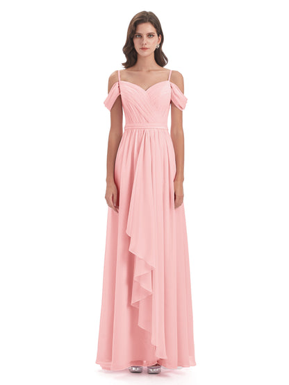 Brenna Off The Shoulder Chiffon Long Bridesmaid Dresses