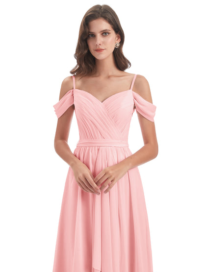 Brenna Off The Shoulder Chiffon Long Bridesmaid Dresses