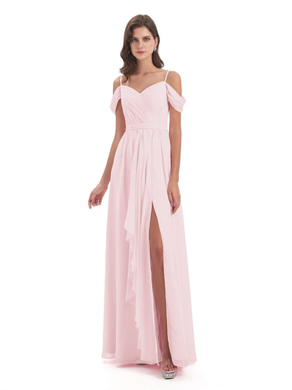 Brenna Off The Shoulder Chiffon Long Bridesmaid Dresses