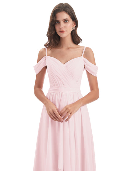 Brenna Off The Shoulder Chiffon Long Bridesmaid Dresses