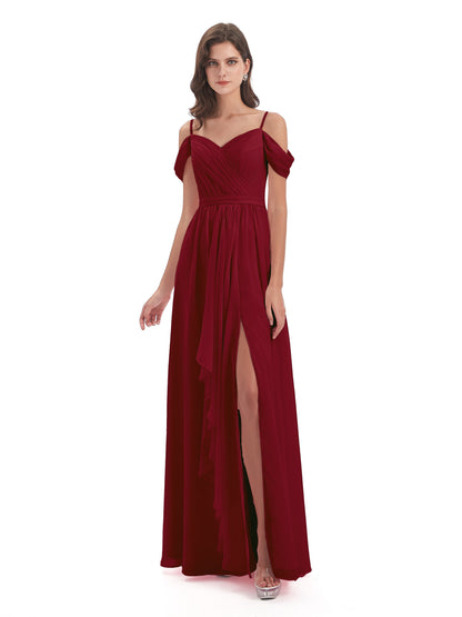 Brenna Off The Shoulder Chiffon Long Bridesmaid Dresses