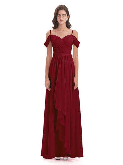 Brenna Off The Shoulder Chiffon Long Bridesmaid Dresses