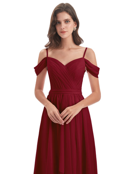 Brenna Off The Shoulder Chiffon Long Bridesmaid Dresses
