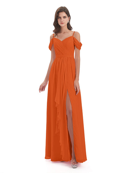 Brenna Off The Shoulder Chiffon Long Bridesmaid Dresses