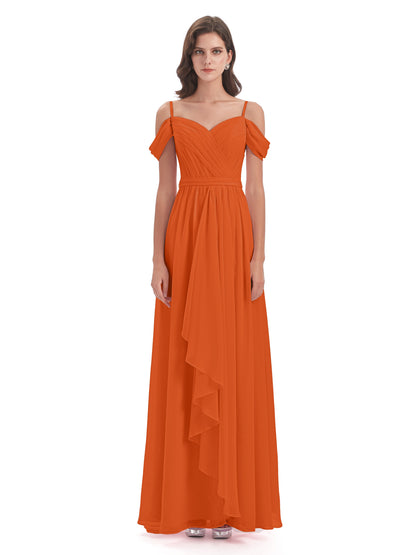 Brenna Off The Shoulder Chiffon Long Bridesmaid Dresses