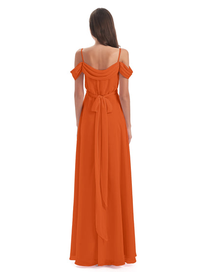 Brenna Off The Shoulder Chiffon Long Bridesmaid Dresses