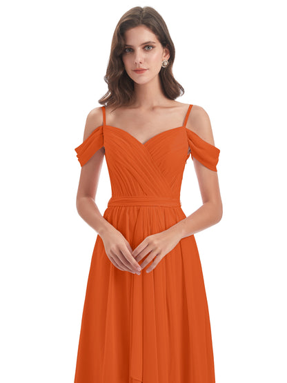 Brenna Off The Shoulder Chiffon Long Bridesmaid Dresses