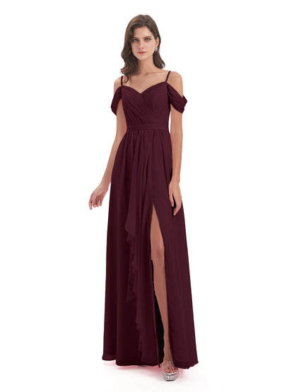 Brenna Off The Shoulder Chiffon Long Bridesmaid Dresses